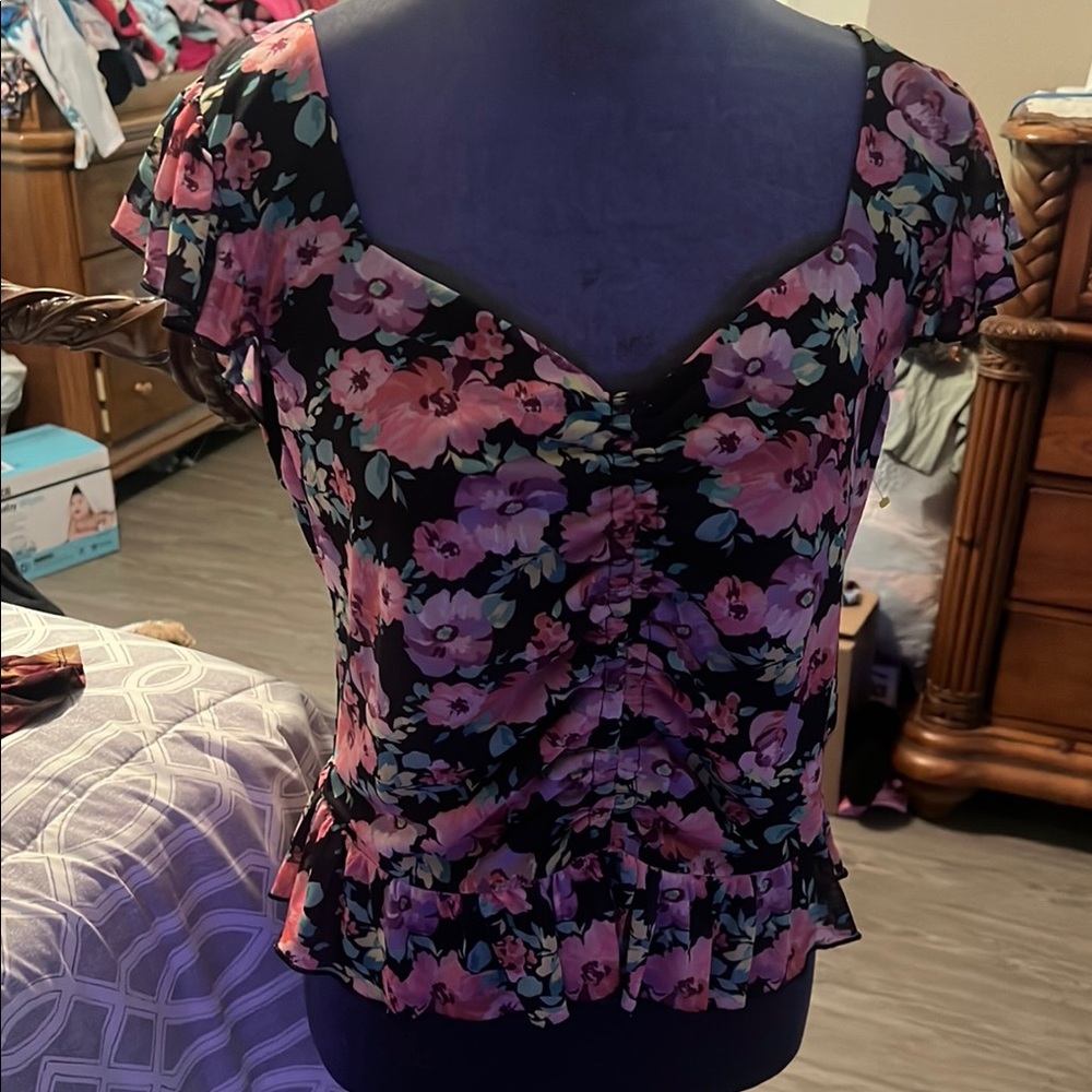Floral Black and Pink Women's Top